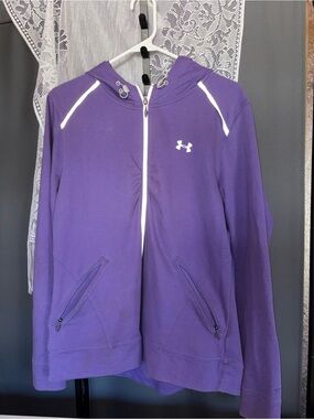 Under Armour Purple Full Zip Hoodie Jacket Reflective Semi-Fitted Womens XL